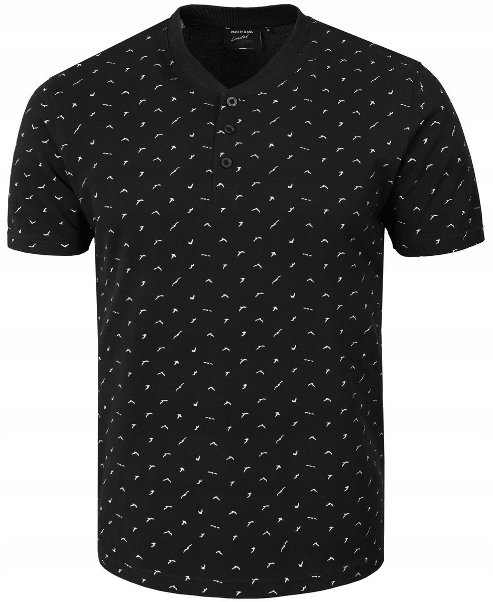 T-SHIRT Męski Koszulka w Serek CZARNA Bawełna Pika TINO 3XL Pako Jeans