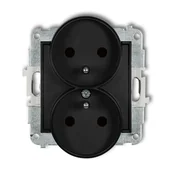 Gniazdka elektryczne - Karlik Gniazdo podwójne z uziemieniem z przesłoną torów ICON - czarny mat - miniaturka - grafika 1