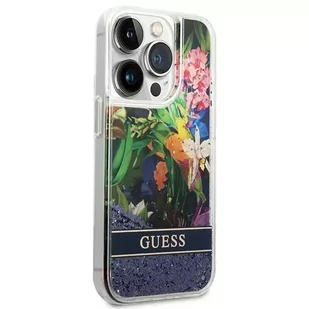 Guess Etui GUHCP14XLFLSB do Apple iPhone 14 Pro Max 6,7" niebieski/blue hardcase Flower Liquid Glitter - Etui i futerały do telefonów - miniaturka - grafika 4