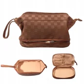 Kosmetyczki, organizery i kuferki - Kosmetyczka damska, wodoodporna Abiudeng, brązowa - miniaturka - grafika 1