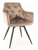 Krzesła - Krzesło tapicerowane obracane 180° MANGO VELVET STELAŻ CZARNY bluvel beż 40 - miniaturka - grafika 1