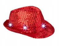 Dodatki do strojów karnawałowych - Kapelusz LED z cekinami imprezowy nakrycie głowy świecący CZERWONY - miniaturka - grafika 1