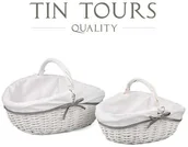 Kosze wiklinowe - KOMPLET 2 BIAŁYCH KOSZY WIKLINOWYCH Z UCHWYTEM - miniaturka - grafika 1