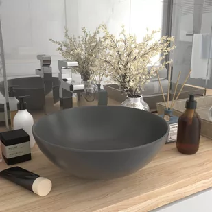 vidaXL Umywalka łazienkowa, ceramiczna, ciemnoszara, okrągła - Umywalki - miniaturka - grafika 1