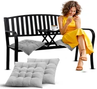 Ławki ogrodowe - Ambiance Ławka ogrodowa z oparciem i poduszkami Heckermann HM-127 metalowa + stolik kawowy - miniaturka - grafika 1