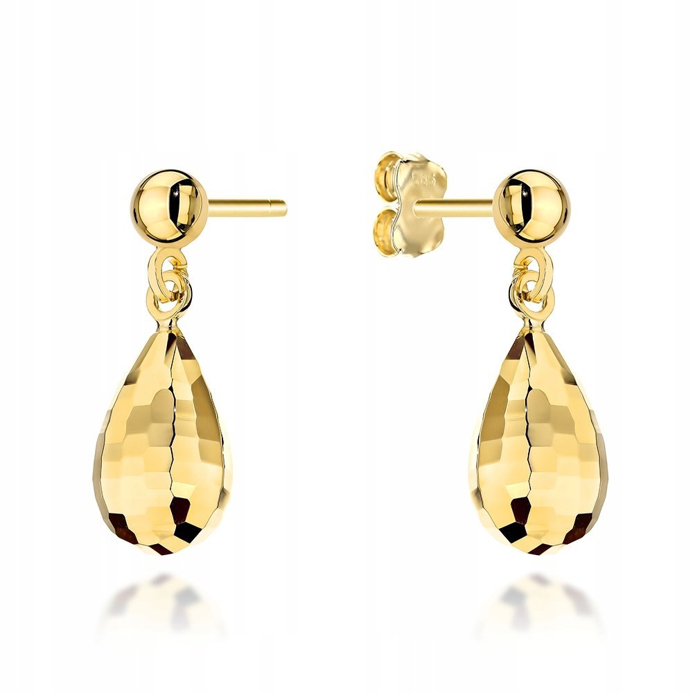 Kolczyki złote 14kt wiszące diamentowane Krople 585 Plastry miodu 1.38g