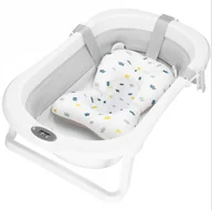 Wanienki dla dzieci - Wanienka dla niemowląt z korkiem i termometrem, silikonowa z poduszką 40 L przenośna, biało-szara - miniaturka - grafika 1