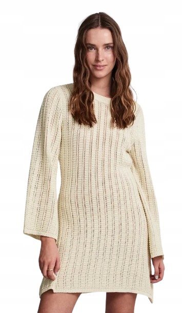 PIECES SUKIENKA DZIANINOWA BEŻOWA MINI L DRI