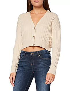 Swetry damskie - Tommy Jeans Damski sweter Tjw Crop Essential Rib, Gładki kamień, L - grafika 1