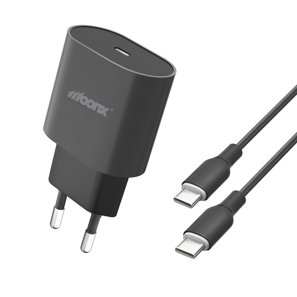 MOONX ładowarka sieciowa MC06 PD 25W 1xUSB-C + kabel USB-C - USB-C Czarny