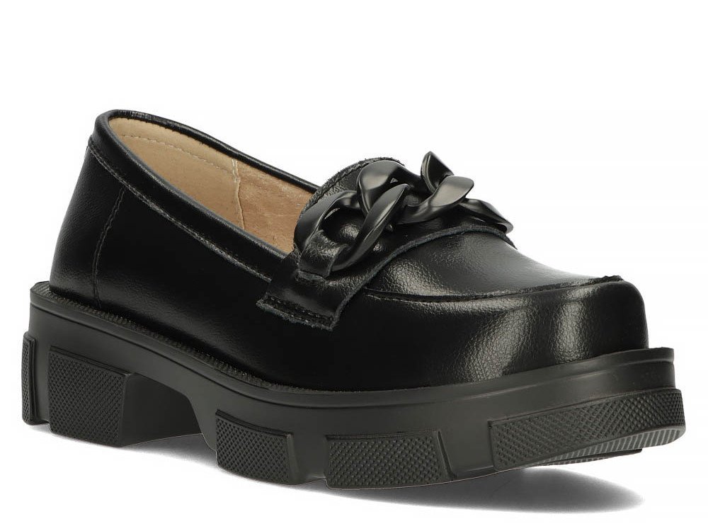 Półbuty damskie skórzane na grubej podeszwie z łańcuchem Filippo 3221-40