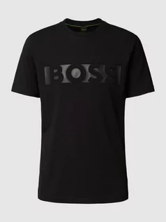 Koszulki męskie - T-shirt z nadrukiem z logo i okrągłym dekoltem - grafika 1