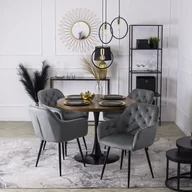 Stoły z krzesłami - Zestaw stół Okrągły LINO 100 cm Orzech/Czarny i 4 Krzesła Tapicerowane do Salonu VIKI Szare Welurowe Nowoczesne Loft - miniaturka - grafika 1