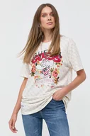 Koszulki sportowe damskie - Guess t-shirt bawełniany Guess x Brandalised kolor beżowy - miniaturka - grafika 1