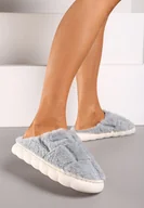 Kapcie damskie - Szare Kapcie na Płaskiej Podeszwie z Futerkiem i Geometrycznym Motywem Naolivia - miniaturka - grafika 1