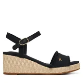 Sandały damskie - Sandały Tommy Hilfiger Mid Woven Wedge Espad Fringe FW0FW09470 Czarny - miniaturka - grafika 1
