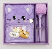 Szkolne artykuły papiernicze - Pamiętnik pluszowy Kotek zestaw z długopisem z wyrzutnią - miniaturka - grafika 1