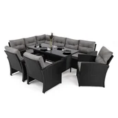 Meble ogrodowe - Zestaw mebli ogrodowych dla 9 osób KRETA Technorattan Czarny Poduszki szare 01 - miniaturka - grafika 1