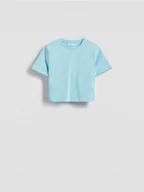 Koszulki i topy damskie - Reserved - Bawełniany crop top - jasnoturkusowy - miniaturka - grafika 1