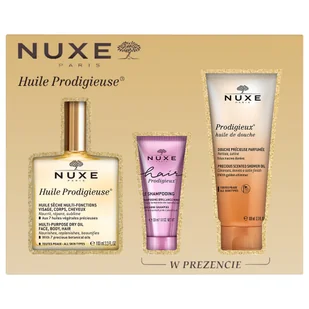 Zestaw Nuxe Huile Prodigieuse, suchy olejek, 100 ml + szampon, 30 ml + olejek pod prysznic, 100 ml - Zestawy kosmetyków damskich Zestaw Nuxe Huile Prodigieuse, suchy olejek, 100 ml + szampon, 30 ml + olejek pod prysznic, 100 ml - Zestawy kosmetyków damskich - miniaturka - grafika 1