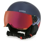 Kaski narciarskie - Kask narciarski Uvex Rocket Jr Visor 56/6/263/60 Navy/Red Stripes Mat - miniaturka - grafika 1