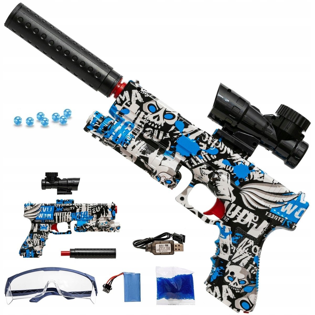 Pistolet Automatyczny Na Kulki Żelowe Z Tłumikiem Elektryczny Bezpieczny