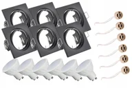 Lampy pozostałe - 6x Zestaw oprawa kwadratowa czarna  + GU10 10W ciepła + gniazdo przyłączeniowe GU10 - miniaturka - grafika 1