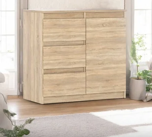 Komoda Drewniana Agnes 3 Szuflady Do Salonu Młodzieżowa 80cm Dąb Sonoma - Komody - miniaturka - grafika 1