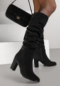Kozaki damskie - Czarne Kozaki na Słupku w Stylu Slouchy do Kolan Zeriza - Renee - miniaturka - grafika 1