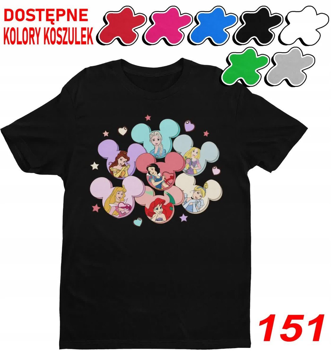Dziecięca Koszulka Z Nadruk.Księżniczki Dla Dziewczynki Postacie -L 146-152