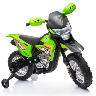 Motorek Cross dla dzieci Pojazd na akumulator Zielony + Pomocnicze kółka + Dźwięki LED - Tory, garaże, parkingi - miniaturka - grafika 9