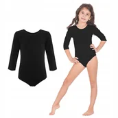 Pozostały sprzęt i akcesoria do ćwiczeń - Body do gimnastyki artystycznej, taneczne, do baletu dla dziewczynki rękaw 3/4 CZARNE 122 - miniaturka - grafika 1