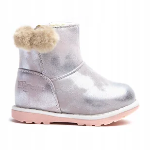 WOJTYŁKO 21003 BOTKI TRZEWIKI ZIMOWE OCIEPLANE SUWAK SREBRNO RÓŻOWE R 25 - Botki damskie - miniaturka - grafika 1