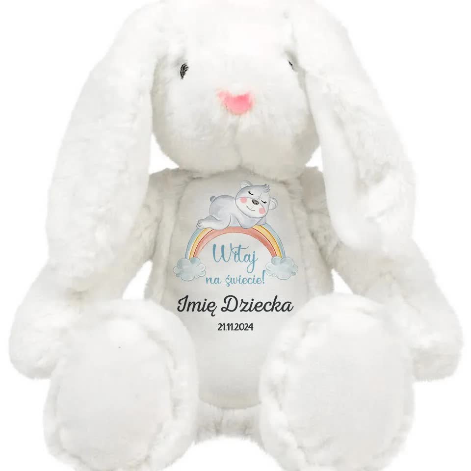 KRÓLICZEK PLUSZAK Dla Dziecka Personalizwoane DLA NIEMOWLAKA Niebieskie Wz