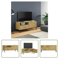 Szafki RTV - The Living Store Szafka pod telewizor OSLO z metalowymi nogami Brązowe lite drewno sosnowe - miniaturka - grafika 1