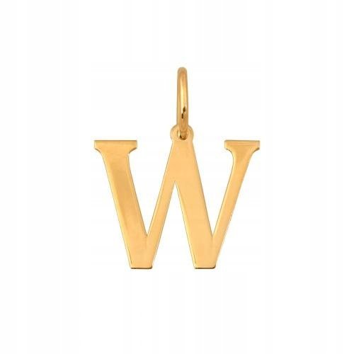 Złota Przywieszka 585 Literka W Drukowana mini 0.25 g Rodium