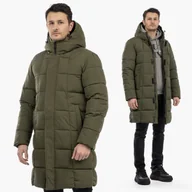Kurtki męskie - Kurtka Męska Zimowa Pikowana Długa Wodoodporna Z Kapturem Khaki M Khaki - miniaturka - grafika 1