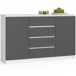 Komoda K 160 cm 2 drzwi 4 szuflady - biała-grafit szary - Komody - miniaturka - grafika 1