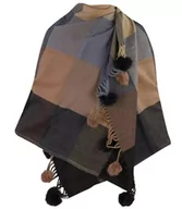 Apaszki i szaliki damskie - Szal szalik ciepła chusta w kratkę z pomponami - miniaturka - grafika 1