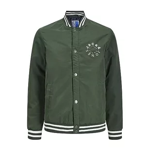 JACK&JONES JUNIOR Jjwarrior College Bomber Jnr kurtka chłopięca, Mountain View/Detail:white Logo + Stripe Ribbing, 176 - Kurtki i płaszcze dla chłopców - miniaturka - grafika 1