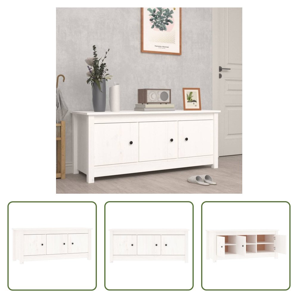 The Living Store Szafka na buty biała 110x38x45,5 cm lite drewno sosnowe
