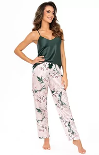 Piżamy damskie - Satynowa piżama z motywem roślinnym Nelly, Kolor ecru-zielony, Rozmiar S, Donna - Intymna - grafika 1
