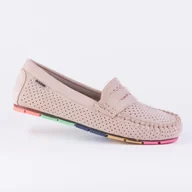 Mokasyny damskie - Mokasyny damskie GOODIN GD-FL679 skóra eko zamsz ażurek Beż 39 - miniaturka - grafika 1