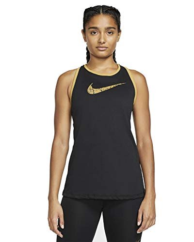 Nike damski tanktop Dry Dfc Glam czarny czarny/złoty (black/metallic gold) S