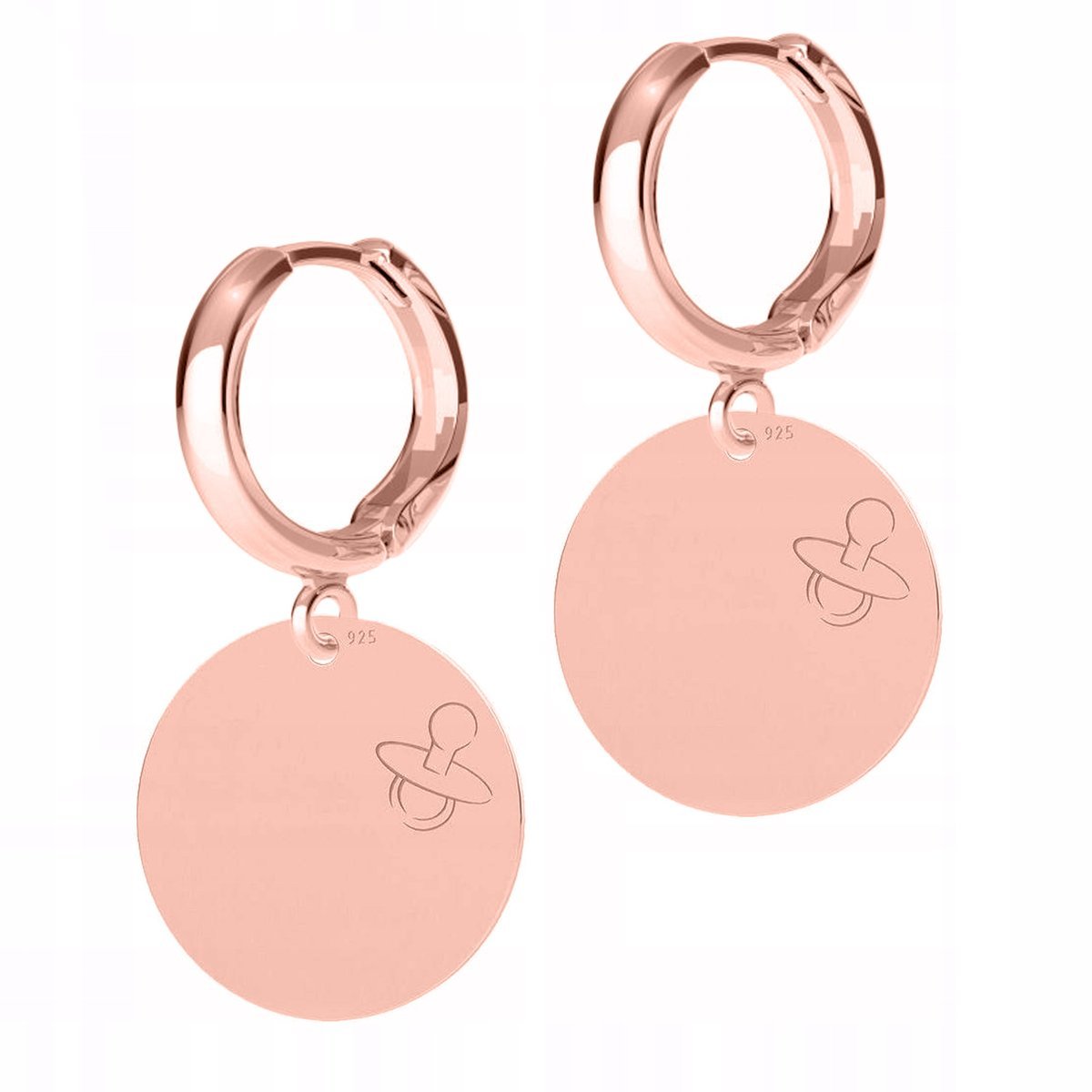 Kolczyki Pozłacane Okrągła Blaszka ze Smoczkiem Smoczek Dziecko SREBRO 925