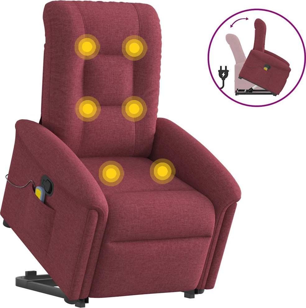 VidaXL Podnoszony fotel masujący, rozkładany, bordowy, obity tkaniną