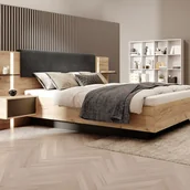 Meble do sypialni - Łóżko z szafkami nocnymi 140 x 190 cm - Z oświetleniem LED - Naturalny i antracytowy + Stelaż - ELYNIA - miniaturka - grafika 1
