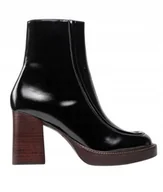 Botki damskie - TAMARIS BOTKI DAMSKIE CZARNE LAKIEROWANE Z PODESZWĄ BRĄZOWĄ 38 T7D - miniaturka - grafika 1