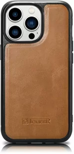 iCarer Leather Oil Wax etui pokryte naturalną skórą do iPhone 14 Pro (kompatybilne z MagSafe) brązowy (WMI14220718-TN) - Etui i futerały do telefonów - miniaturka - grafika 1