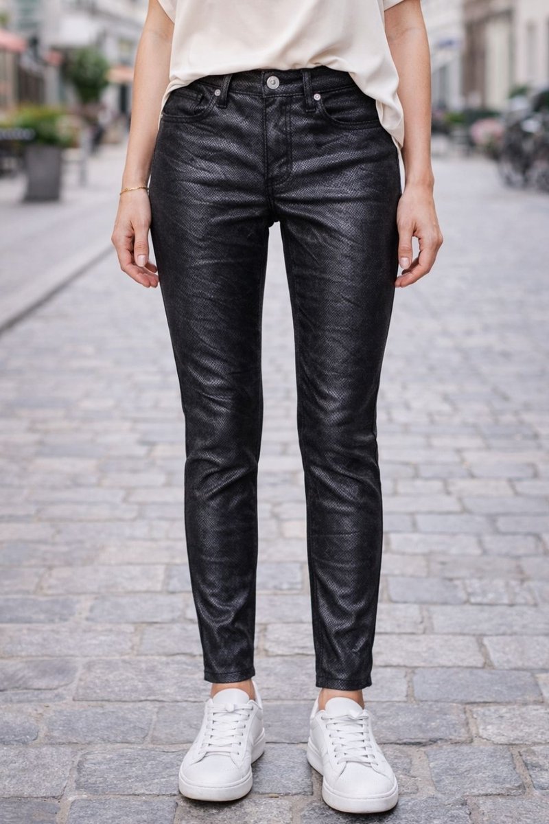 Spodnie damskie czarne eco skóra snake skinny XS